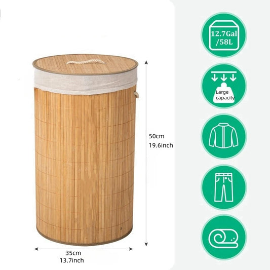 New Natural Bamboo Laundry Basket Portable Bamboo Laundry Hampers With Lid Laundry Hamper Storage Sundries Dirty Clothes Bin
