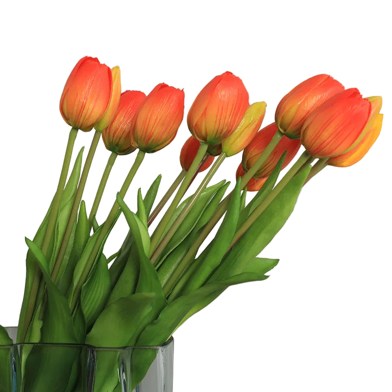 Tejesa 15pcs Real Touch Artificial Tulip Flowers Pink White Latex Tulip Bouquets for Office Wedding Party Home Room Decoration