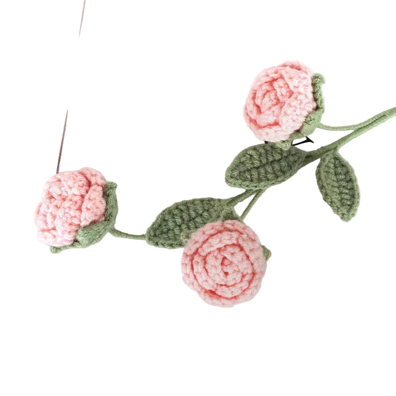 Hemasa 3PC Rose Knit Flower Creative Crochet Flowers Bouquet Crochet Woven Flowers Wedding Decor Gift Home Decor