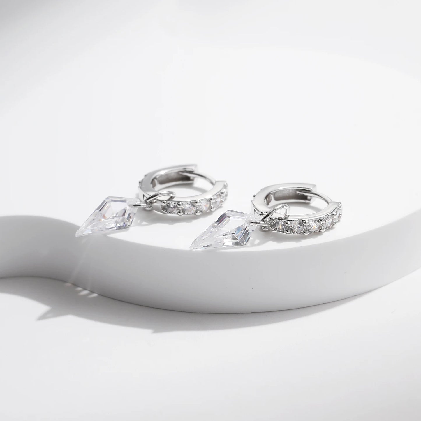 Tejesa 925 Sterling Silver Rhombic Sparkling CZ Hoop Earrings For Women