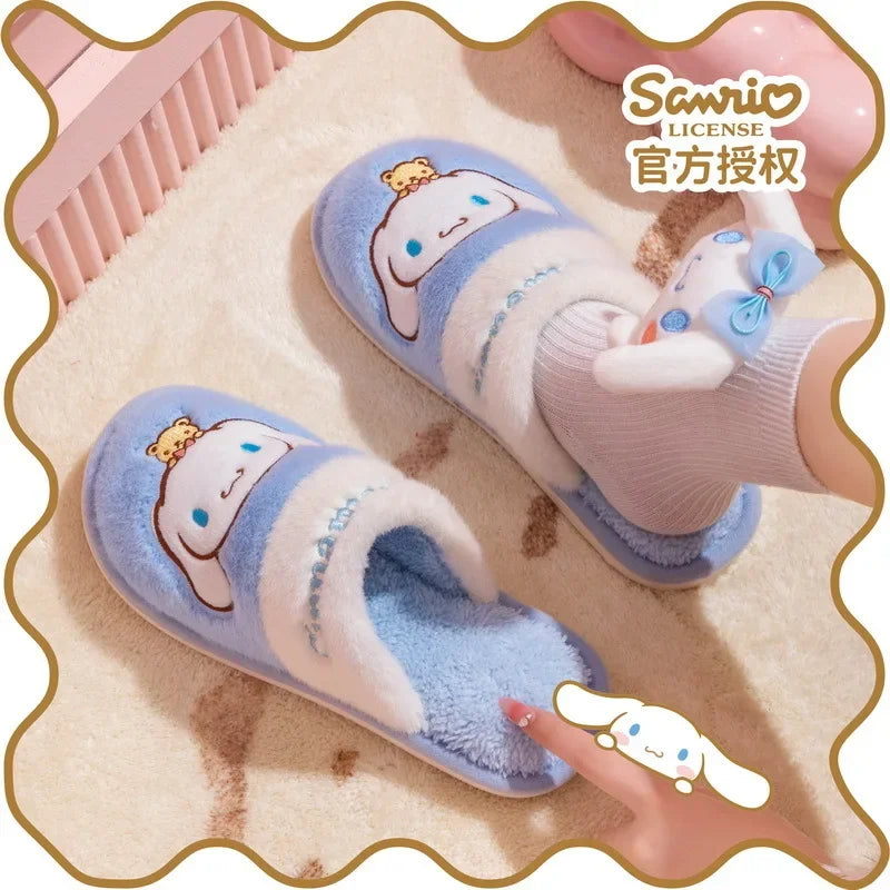 Hemasa Hello Kitty Plush Slippers   Warm Winter Indoor Slippers Flat Casual Non-slip Girl Christmas Gift