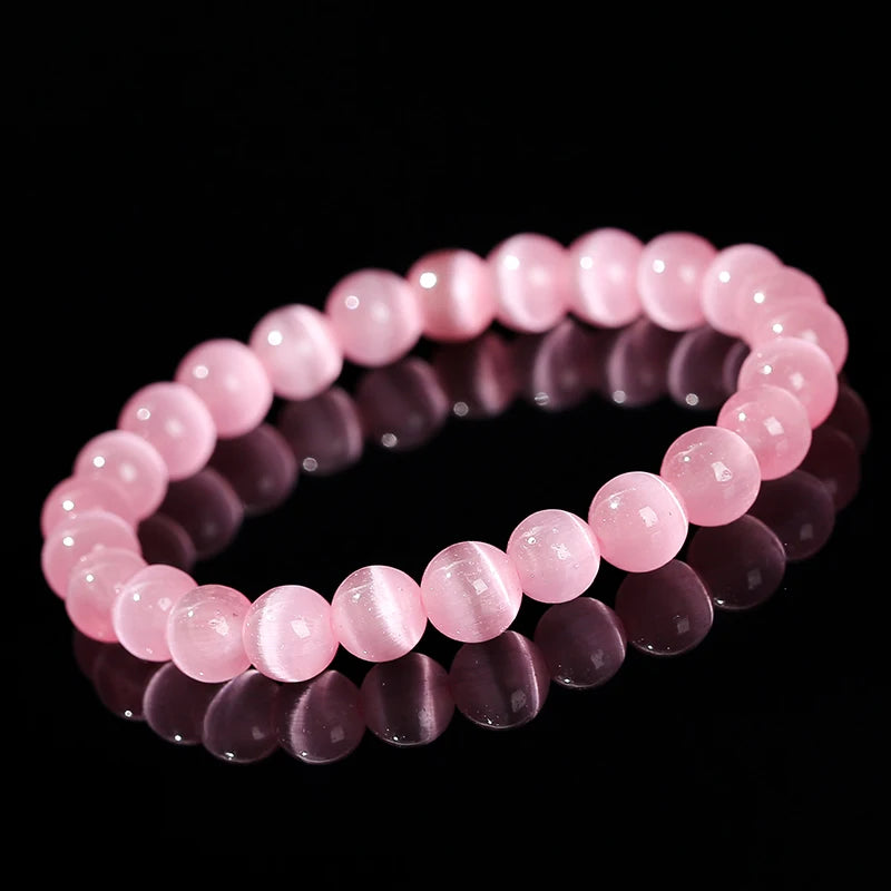 JD Natural Stone Dark Pink Cat Eyes Stone Strand Bracelet Women Simple Jewelry Gifts Round Bead Elastic Rope Bracelet For Girls
