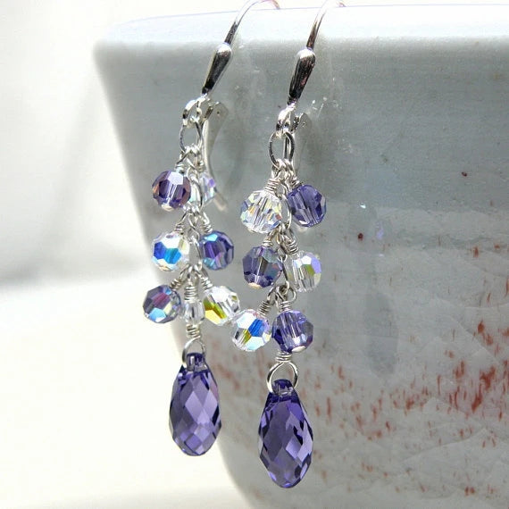 Tanzanite crystal earrings, sterling silver, bridesmaid pendant wedding jewelry, December birthday presents for women