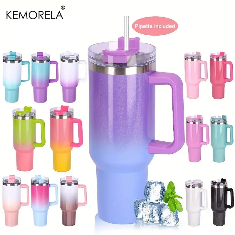Hemasa 40oz  Stainless Steel Cup Thermal Keeps Cold and Heat Water Bottle with Handle Rainbow Thermal Mug