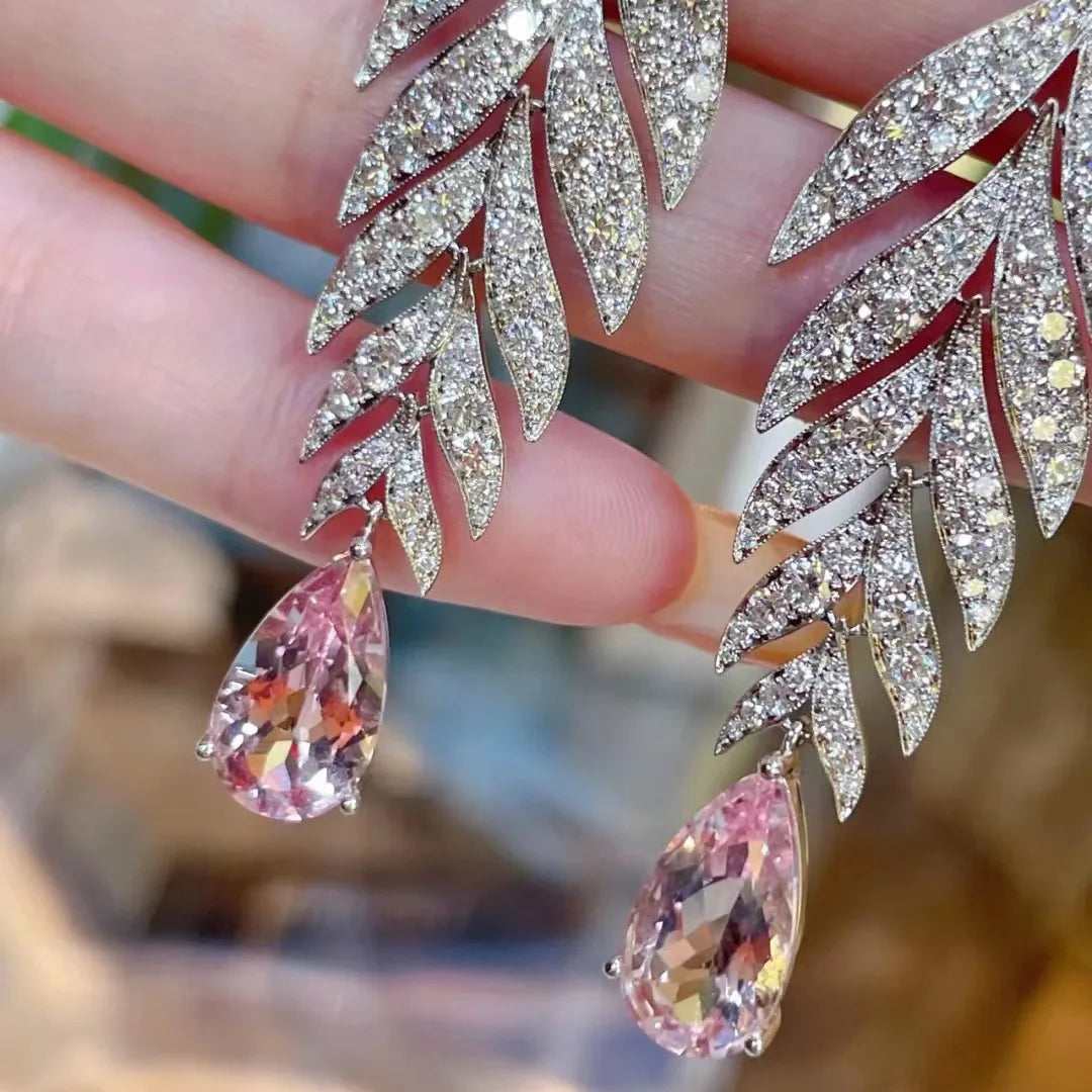Hemasa Pink Leaf Ear of Wheat 925 Sterling Silver Drop Earrings for Women
