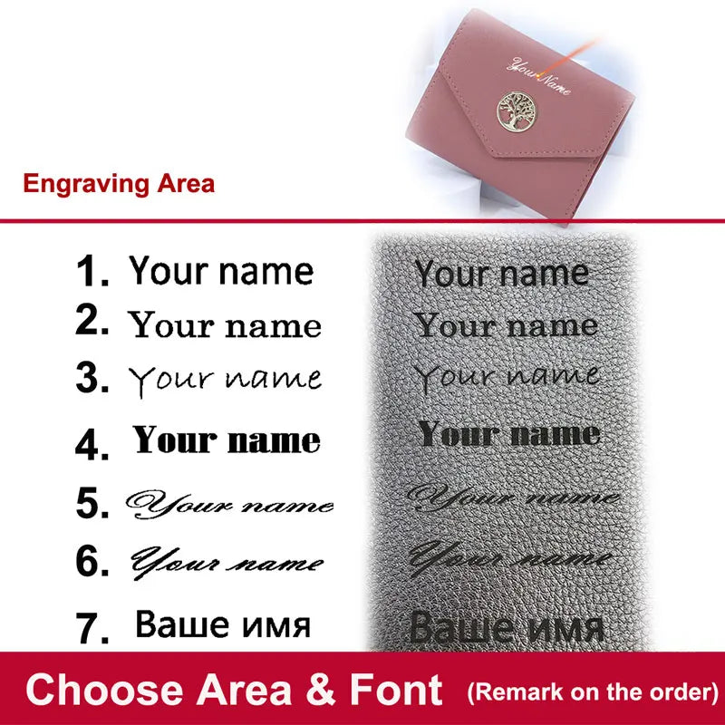 Free Name Engraving Women Wallets Simple Short Card Holder Cute Female Purses Photo Holder Small Women's Wallet Money Clips