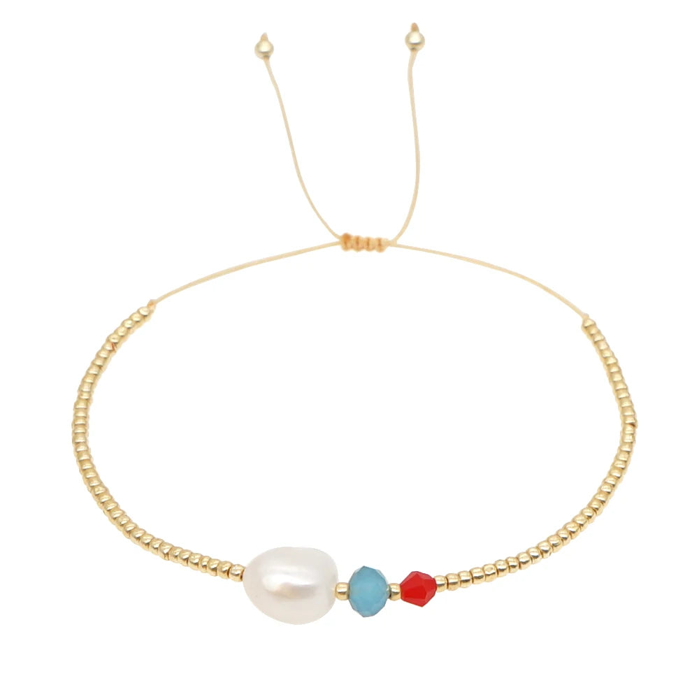 Tejesa  Gold Color Beaded Pulseras Jewelry Adjustable String Perlas Bracelets Simple Freshwater Pearl Bracelets for Women