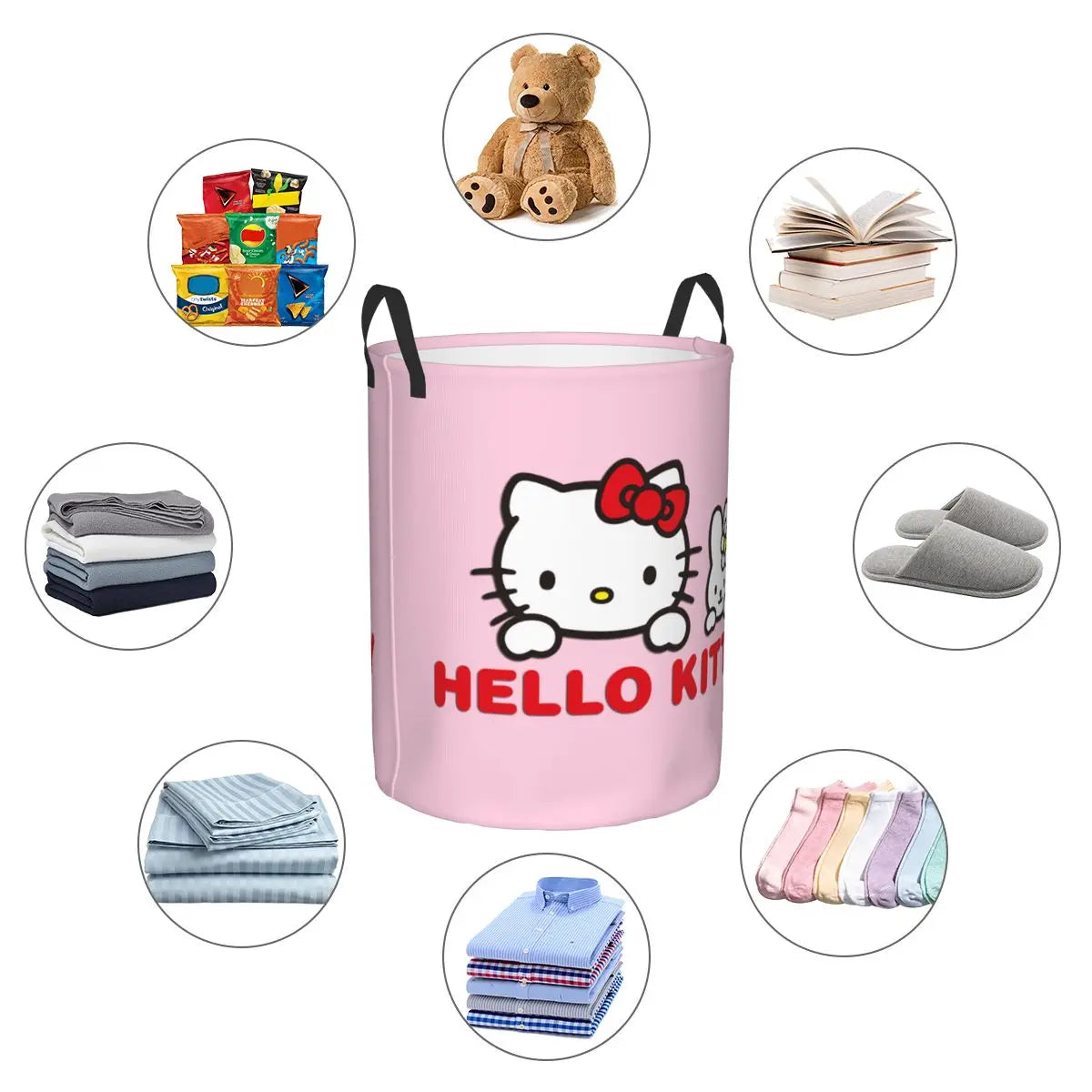 Hemasa Hello Kitty Laundry Basket Large Storage Basket Cartoon Sanrio Girls Boys Toy Organizer