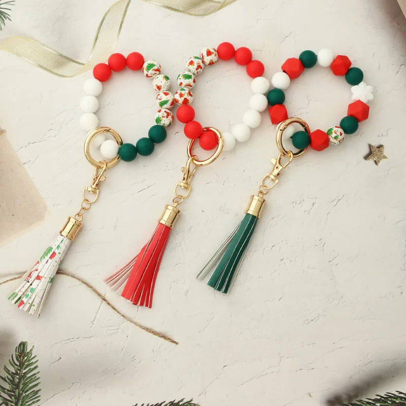 Hemasa Silicone Beads With Wooden Bead Key Chain Bracelet  For  Gift