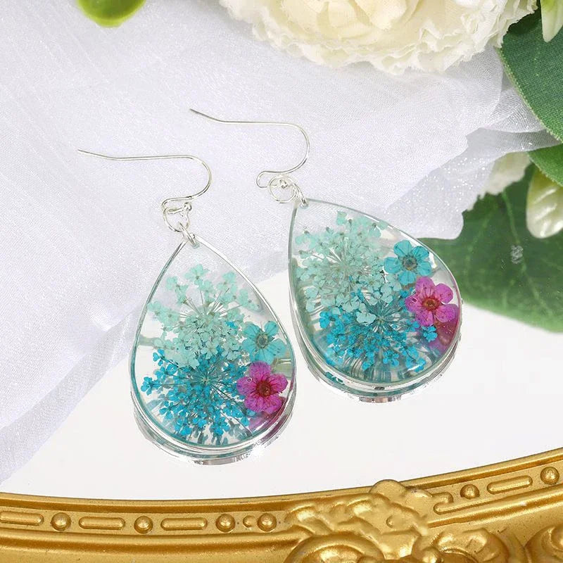 Colorful Natural Flower Drop Earrings Unique Epoxy Resin Pressed Flower Earring Wholesale Earring With Floral Statement Jewelry