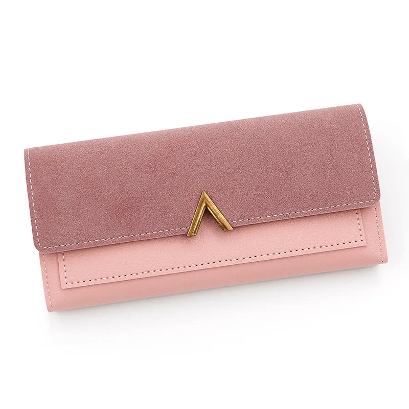 Tejesa  women's wallet long V-shaped buckle three fold wallet for women, hand-held bag, change card bag