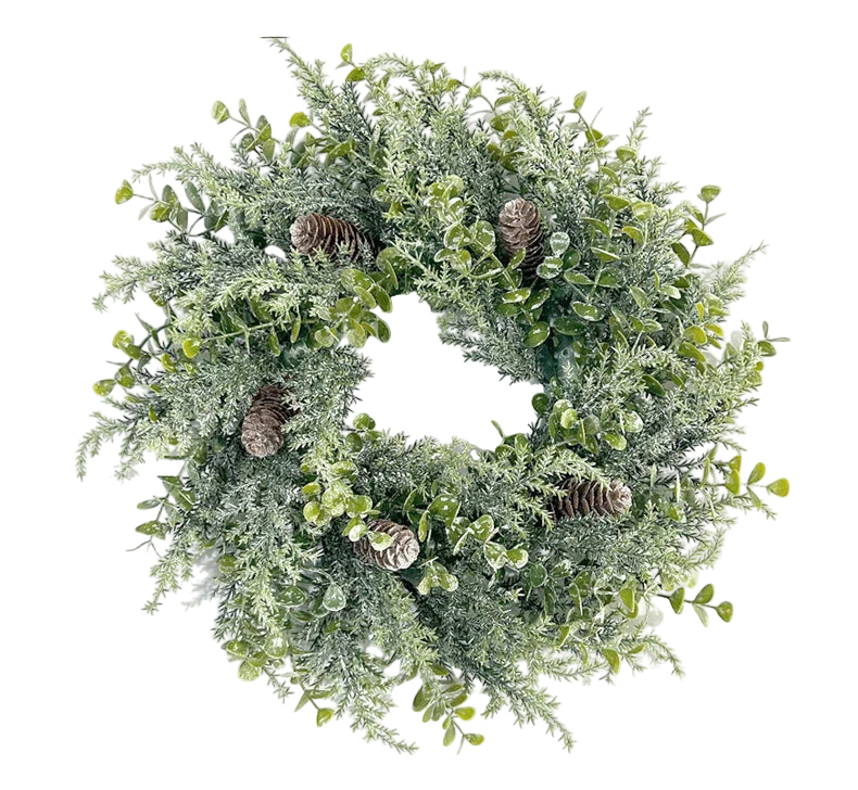 Tejesa Handmade Christmas Cypress Wreath for Front Door 18inch Real Touch Artificial Cedar Wreath Christmas Home Outdoor Decor