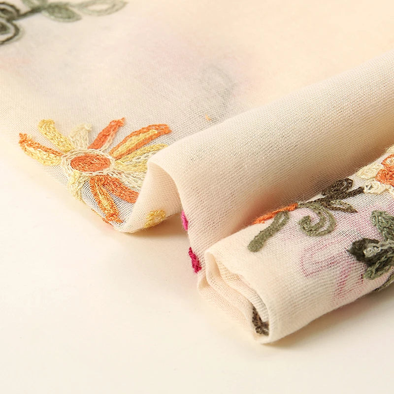 Plain Flower Embroidery Hijab Scarf Viscose Muslim Hijab Shawls Women Soft Long Towel Wraps Elegant Casual Heabscarf Turban