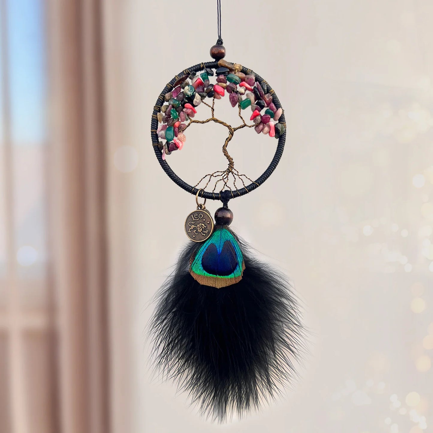 Hemasa 1 Pc Mini Tree of life Dream catchers for Car with Crystal, Gemstone Suncatcher