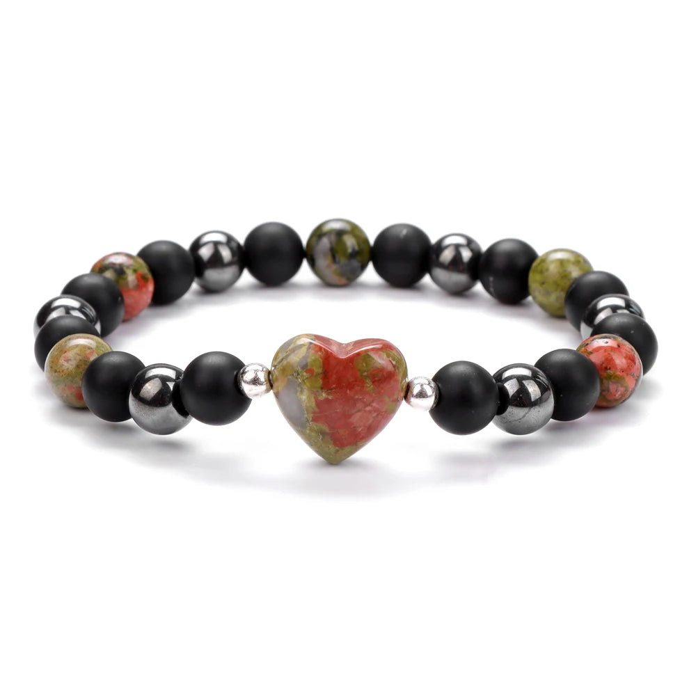 8mm Natural Stone Bracelet Love Heart Shape Tiger Eye Agates Quartz Beads Charm Bracelet for Women Men Fashion Jewelry Gift
