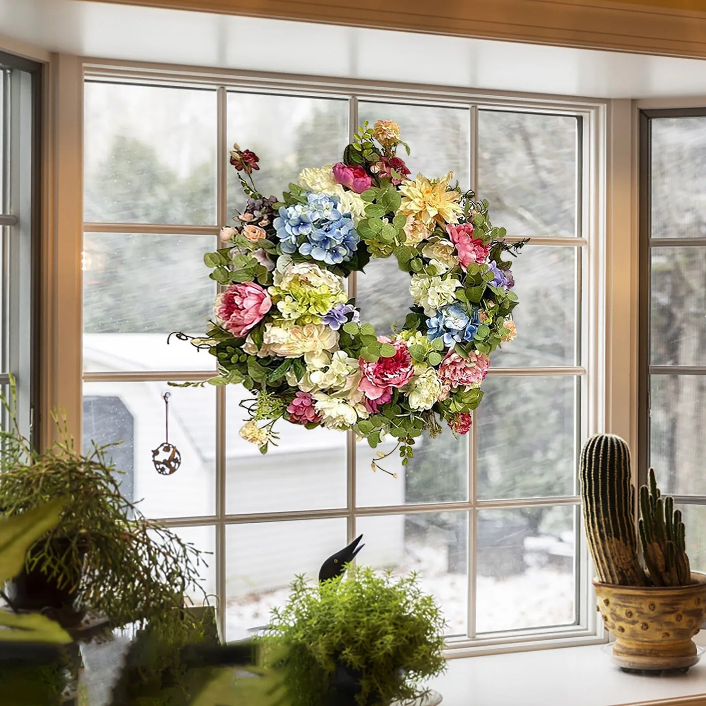 Rainbow Hydrangea Artificial Wreath Flowers Garland Front Door Home Decor Wreath Decorative Fake Flower Home Door Decors 2023