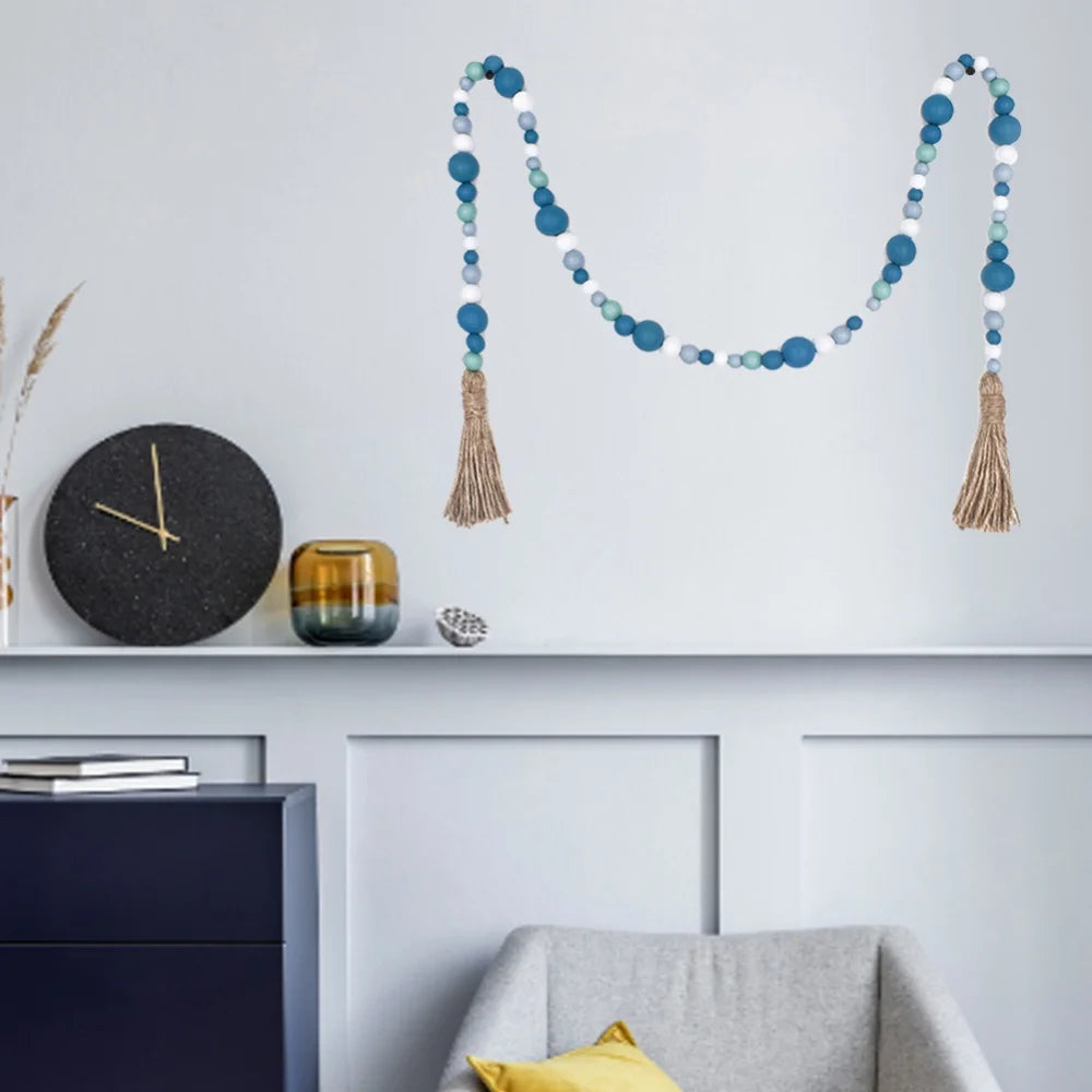 Prayer Wood Bead Garland with Tassels Farmhouse Beads Rustic Country Decor Kid Room Wall Hanging Ornament Home Decor