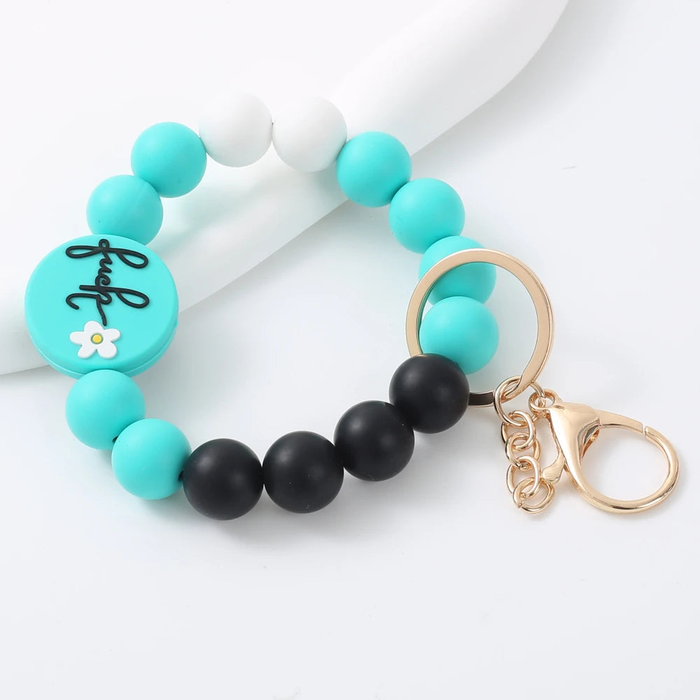 Fashion Bracelet Keychain Colorful Silicone Beaded Keyring Women Girl Car Bag Key Accessory Pendant Valentine's Day Jewelry Gift