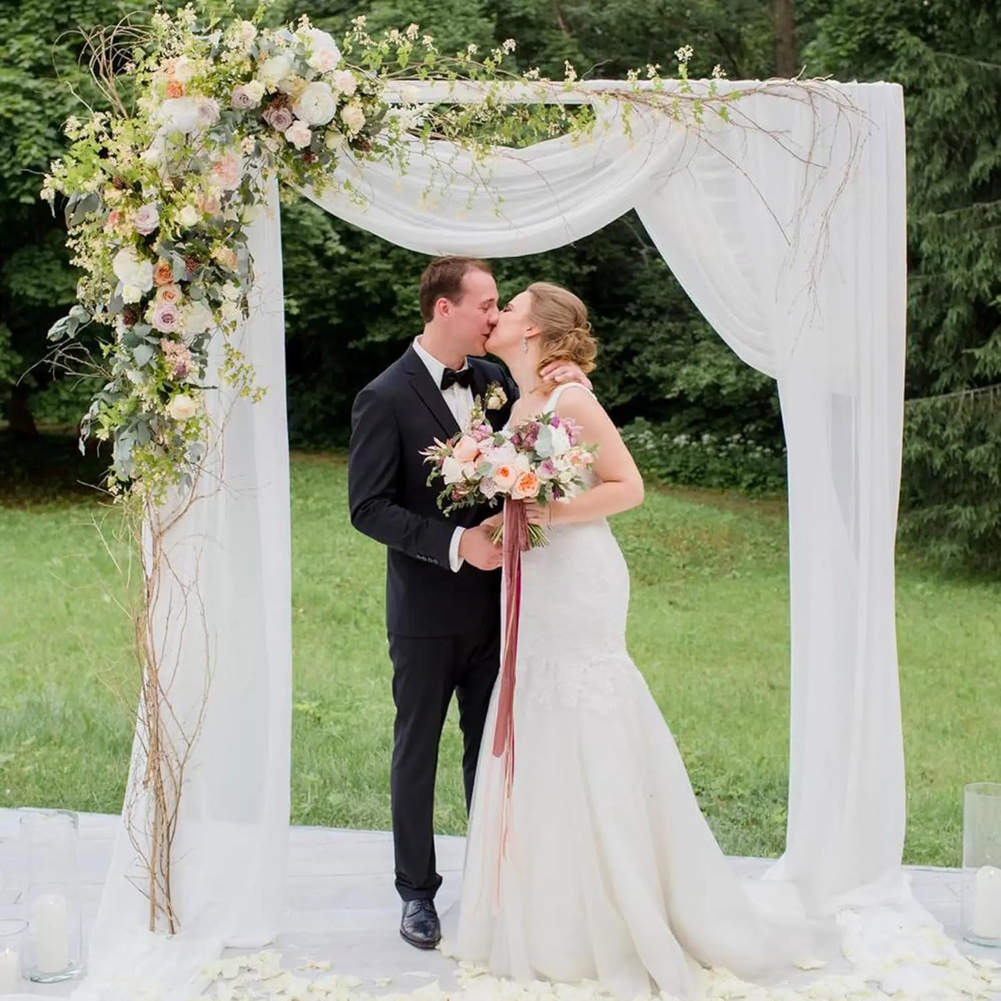 75cm X 6M White Wedding Tulle Arch Draping Fabric Backdrop 28.7" X 20FT Sheer Drapes Fabric for Wedding Ceremony Birthday Party