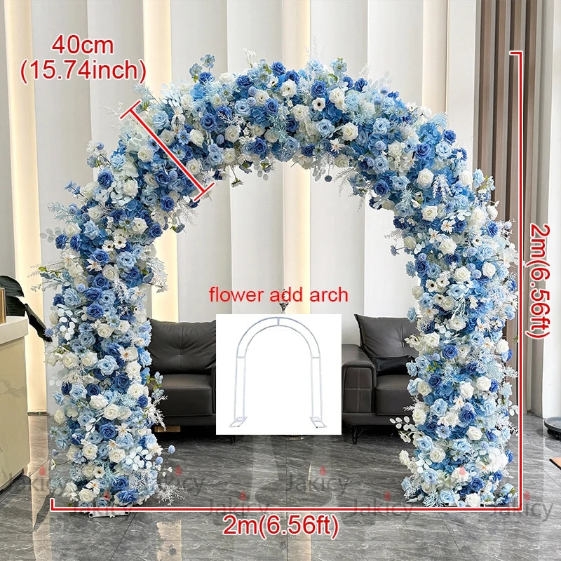 Blue White Rose Hydrangea Flower Row Runner Arrangement Wedding Backdrop Arch Decor Floral With Frame Event Banquet Party Props