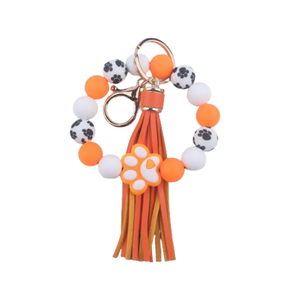 Creative Wristlet Keychain Portable Silicone Beaded Dog Claw Pendant Bracelet with Leather Tassel English Alphabet