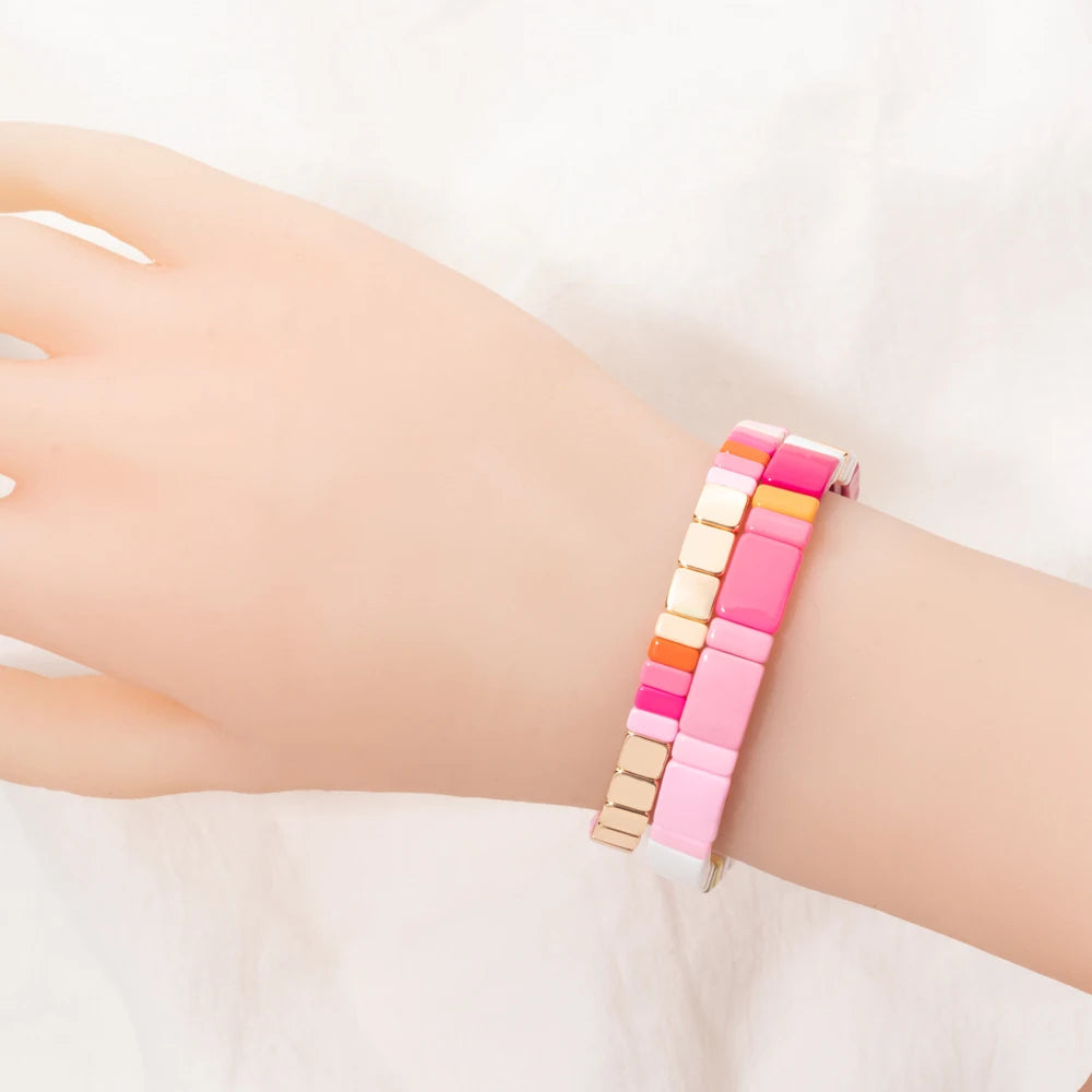 Hemasa  Enamel Tile Beaded Stretch  Bracelet for Women/ Girls
