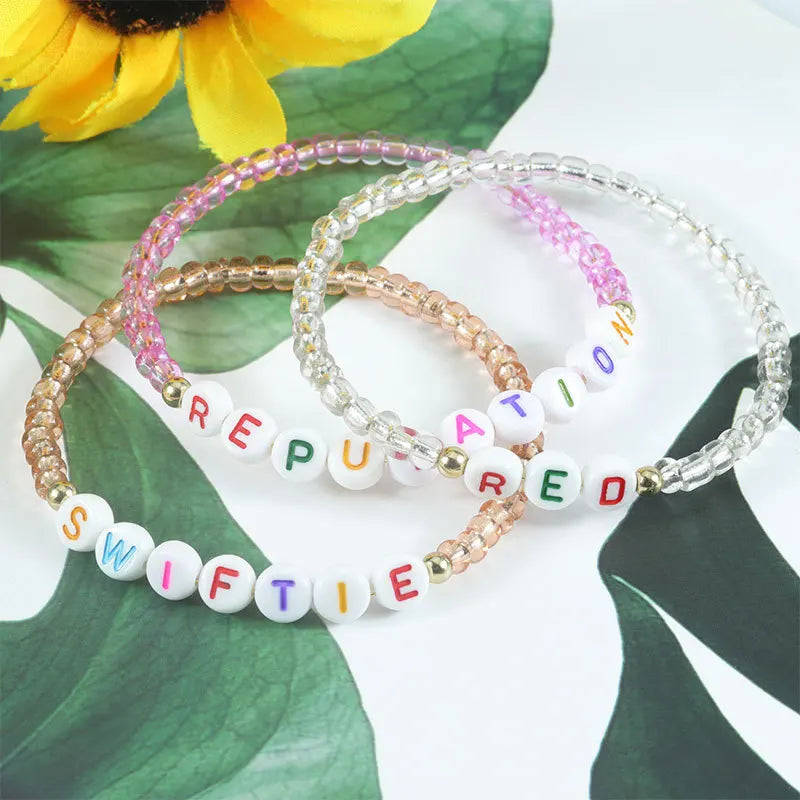 Fashion Simplicity Boho Ploymer Clay Letter Beads Bracelets Seed Beads Elastic Bracelets for Women Jewelry