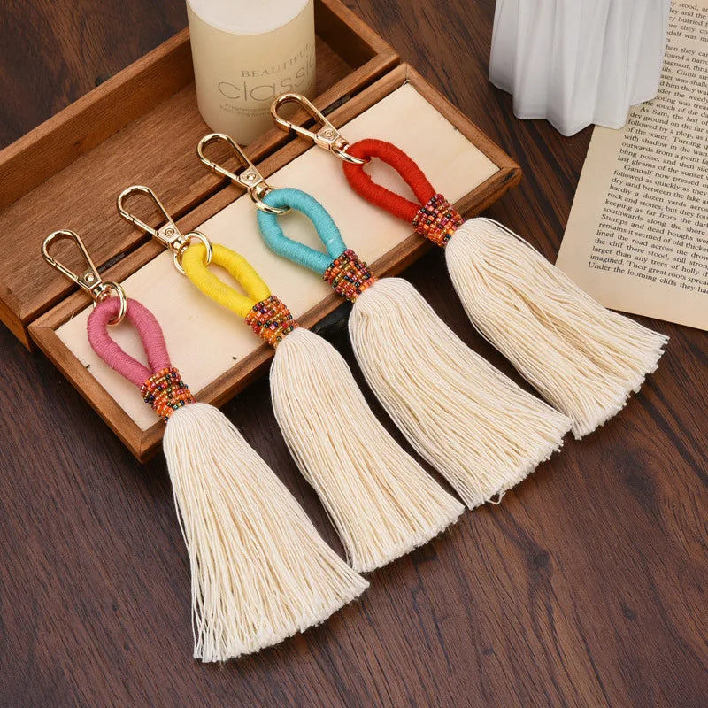 Hemasa   Hand Woven Key Chain Millet Bead Accessories Tassel Key Chain Bag Pendant Accessories Jewelry Dropshipping