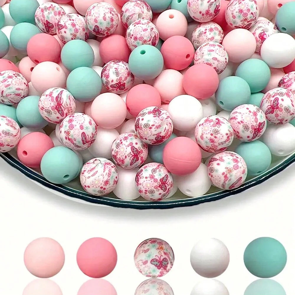 Hemasa 50PCS colorful silicone bead combination, suitable for DIY jewelry, bracelets, necklaces, keychains, bead pens and othes