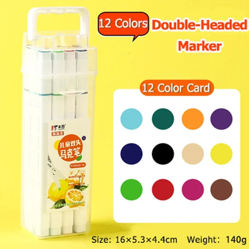 Hemasa 12/18/24/36/48 Colors Markers Set Washable Double-Headed Marker Safe Art Supplies Highlighter Pen School Stationery for Children