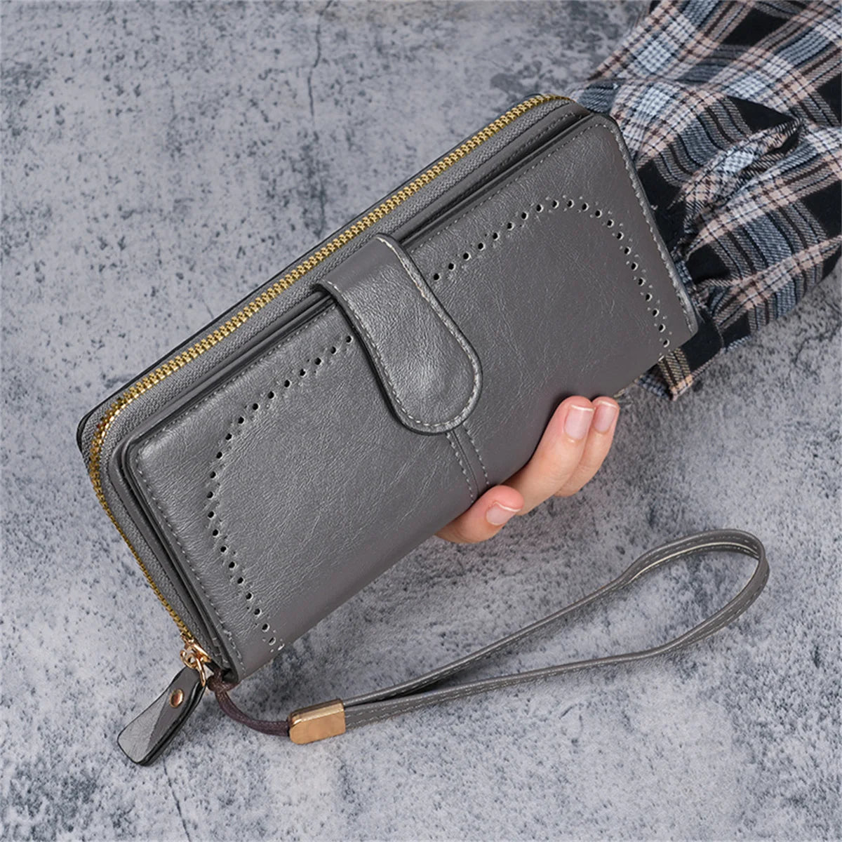Hemasa Women's oil wax leather wallet / coin wallet Multi-function mobile phone bag multi-card bag