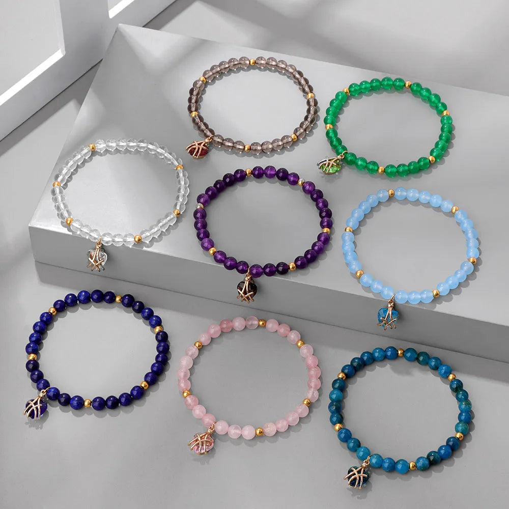 Wholesale Natural Stone Pink Rose Quartzs Beads Bracelet Women Tiger Eye Cat Eye Beads Heart Pendant Bracelets Healing Jewelry