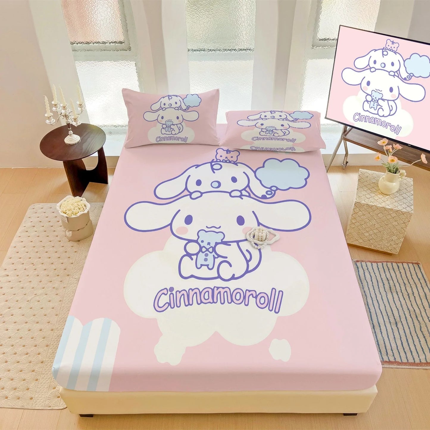 Hemasa  Bed Mattress Cover Cute Cartoon Painted Bed Linen Fitted Sheet For Kids Adult Single Double Size
