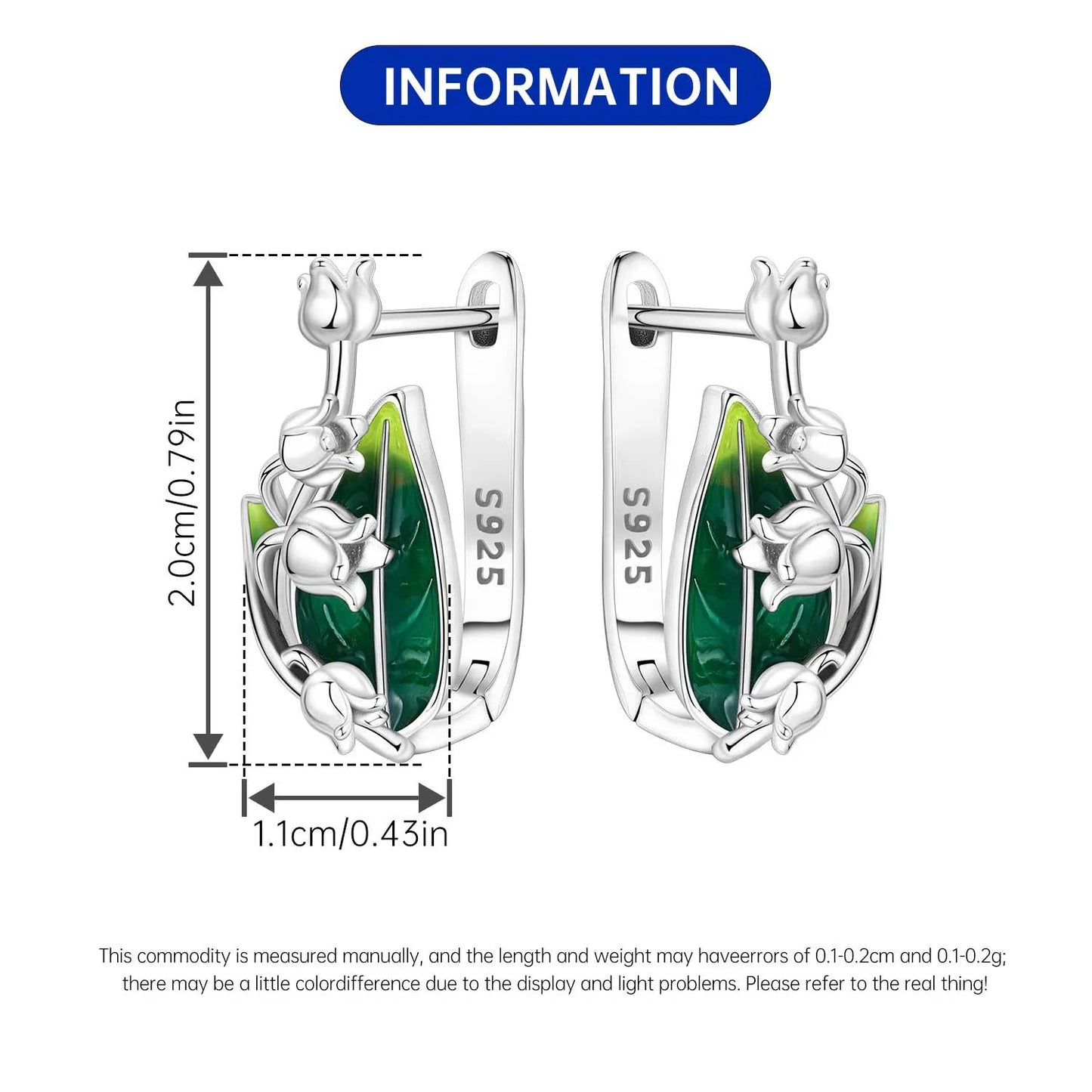 Orstarry S925 Sterling Silver Earrings Exquisite Elegant Green Leafed Bell Orchid Earring For Women Birthday Gift Silver Jewelry