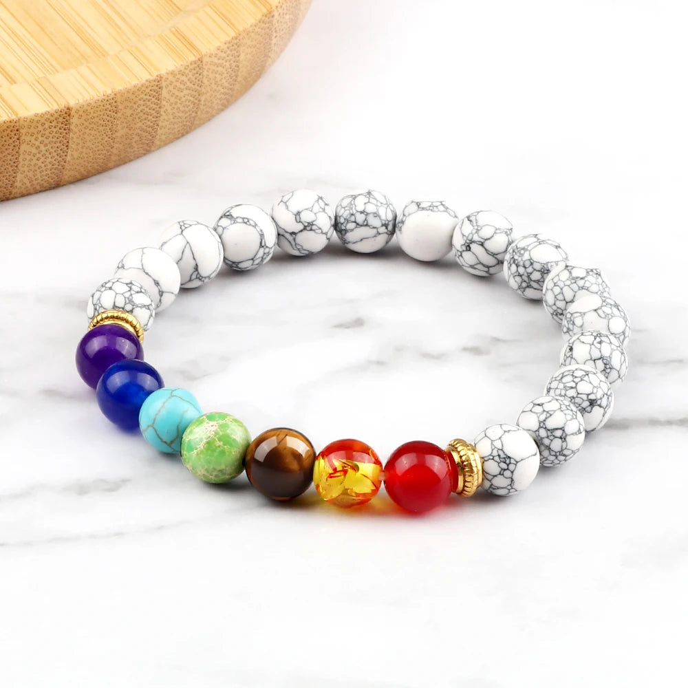 Hemasa 7Chakra Beaded Bracelets Natural Tiger Eye Stone Black Lava Yoga Healing Bracelet for Women Men Meditation Bangles Jewelry Gift