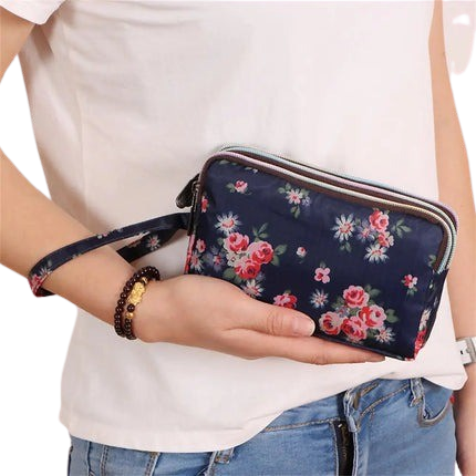 Hemasa 3 Zipper Women Waterproof Purse Cell Pouch Handbag Wallet Wristlet Bag Women'S Fabric Coin Purse Bag Mobile Wallet Clutch Bag