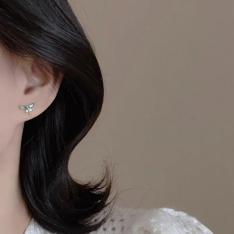 Simple Crystal Butterfly Earrings for Women Exquisite Elegant Zircon Fancy Female Stud Earrings Party Daily Wear Trendy Jewelry