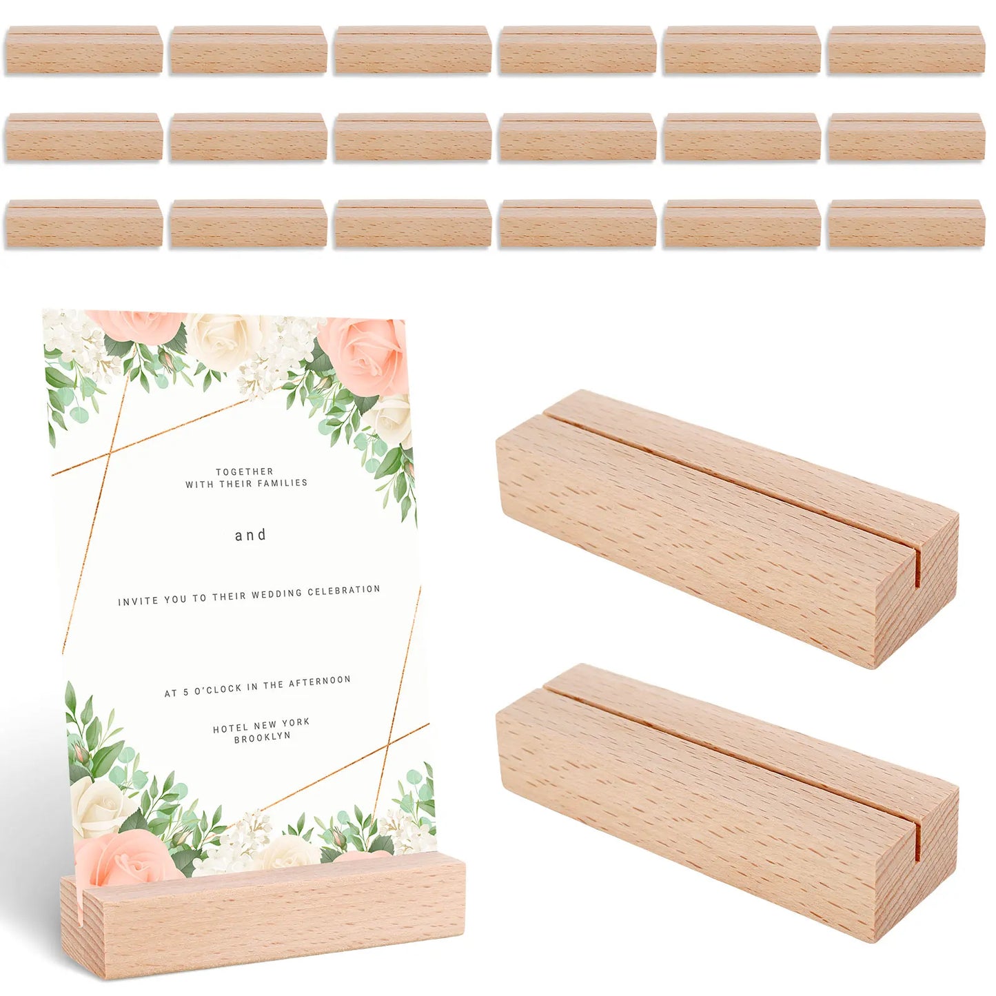 Tejesa 40/20pc Wood Base Dining Table Place Card Holder Table Number Stand Photo Clip Stands Menu Rack Photo Memo Number Name Clip Base