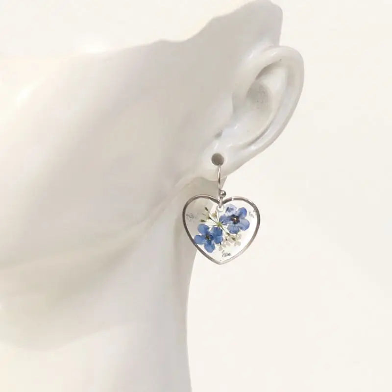 Epoxy Resin Blue Floral Earrings Cute Flower Drop Earring For Women Unique Handmaking Pressed Flowers Earrings Wholesale Jewelry