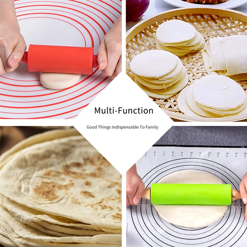 Tejesa Non-Stick Silicone Rolling Pin/ Wooden Handle Pastry Dough Flour Roller Kitchen Cooking Baking Pin