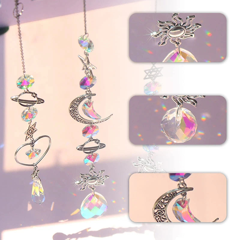 Crystal Wind Chime Moon Sun Catcher Diamond Prisms Pendant Dream Catcher Rainbow Chaser Hanging Drop Home Garden Decor Windchime