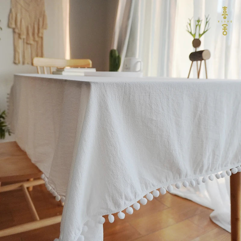 Cotton Fabric Tablecloth Tassels Stitching Washable Table Cloth for Wedding Party Dining Banquet Decoration Luxuriou Table Cover