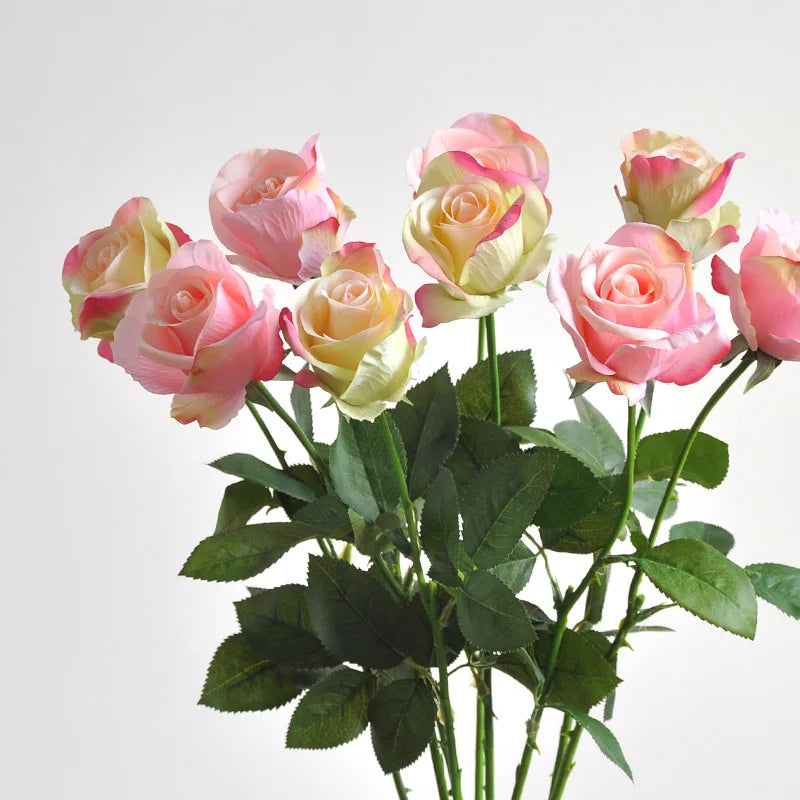 5Pcs Moist Feel Rose Artificial Flowers Branch Home Decoration Real Touch Roses Wedding Bouquet Party Table Flower Arrangement