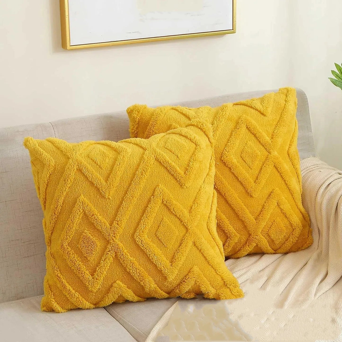 Tejesa  Pieces Flannel Decorative Pillowcase Geometric Diamond Pattern Neutral Style for Living Room And Bedroom Decoration