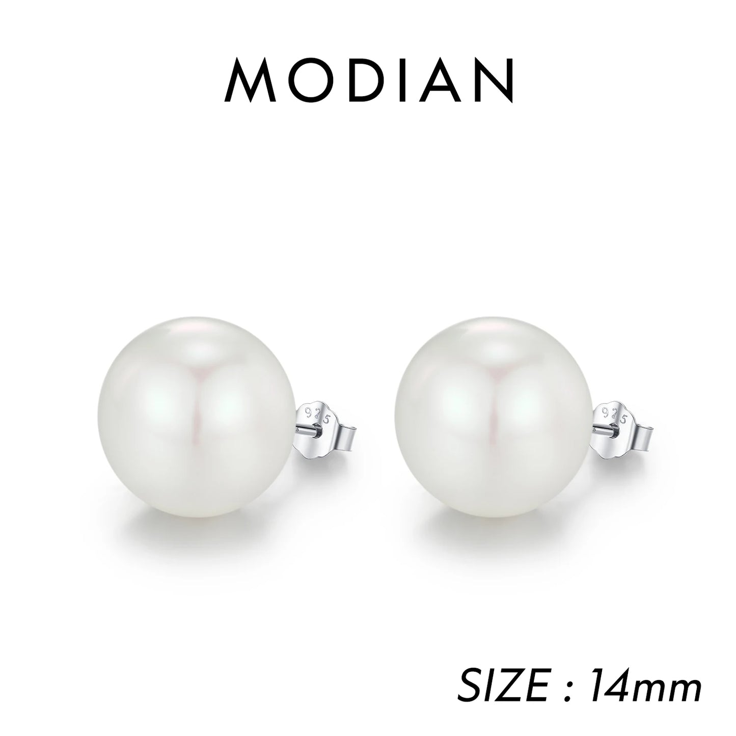 MODIAN 5 Sizes 925 Sterling Silver Elegant Crystal Pearl Stud Earrings Classic Basic Jewelry For Women Birthday Gifts