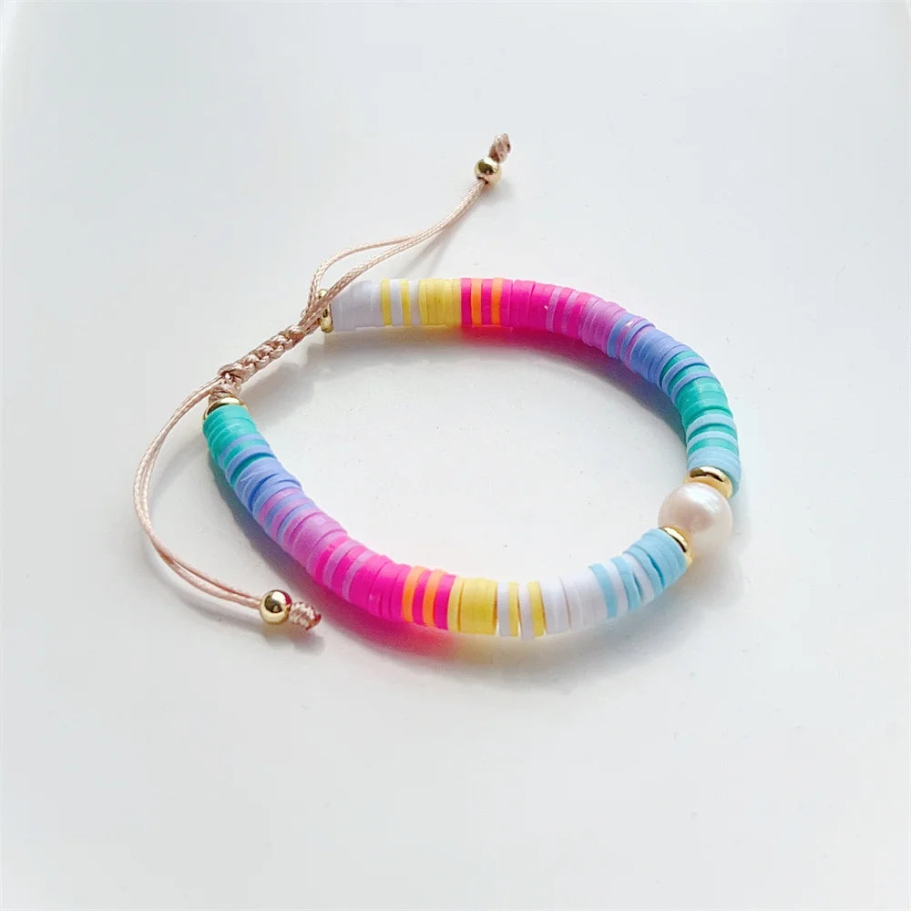 Hemasa Rainbow Heishi Disc Bracelet Natural Pearl Bracelets for Girl Women