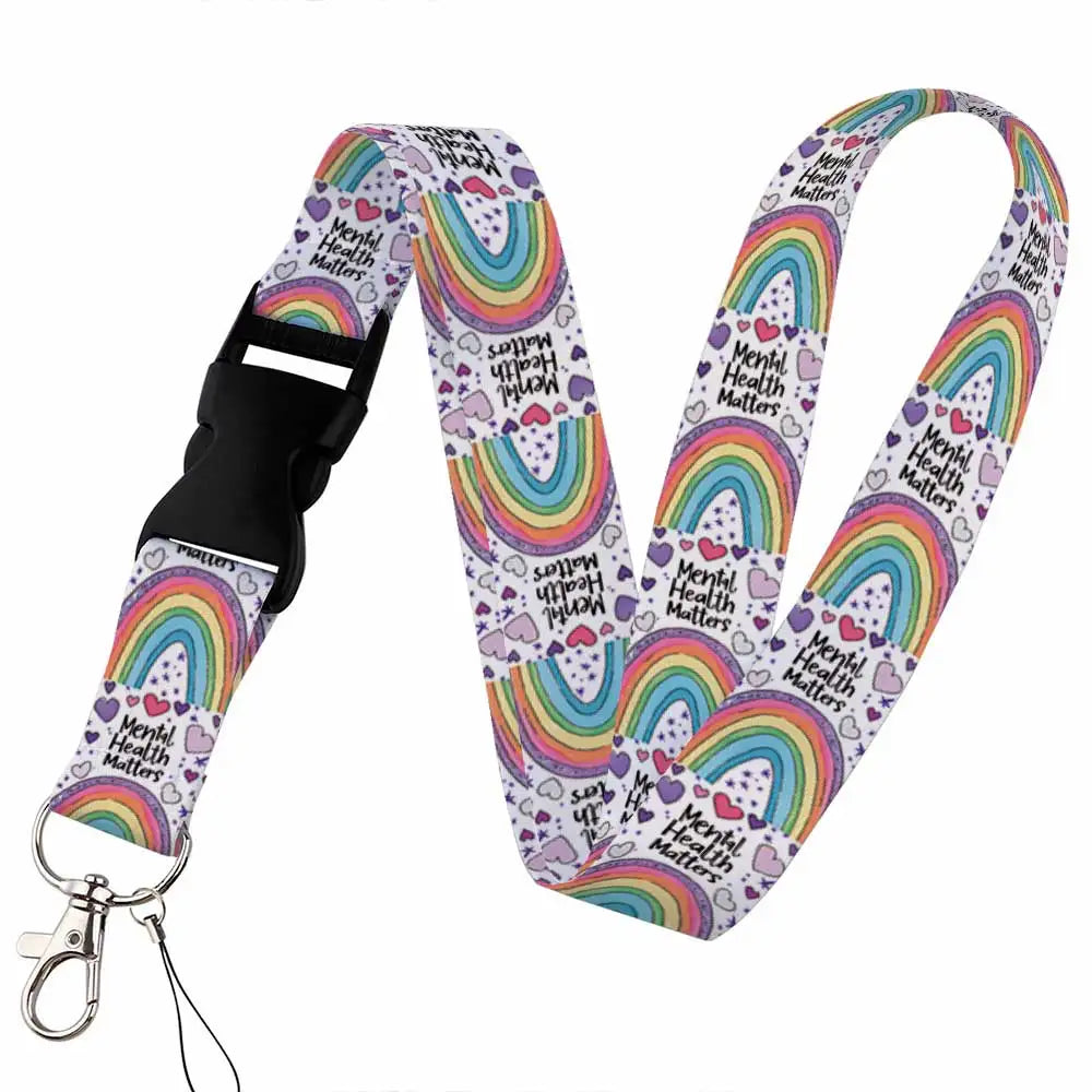 Tejesa Beautiful rainbow Lanyard Keys Chain Badge Holder ID Credit Card Pass Hang Rope Lariat Mobile Phone Charm Accessories Gifts