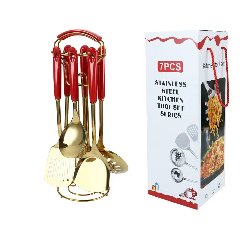 Hemasa 7pcs Stainless Steel Spatula Soup Spoon Kitchenware Set Cooking Spatula /Ceramic Handles
