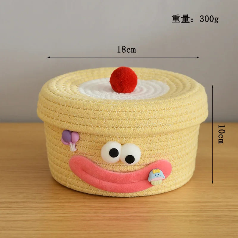Tejesa Large Capacity  Woven Basket with Lid Cartoon House aped Storage Container Fun Desktop Organizer Basket for Home Use