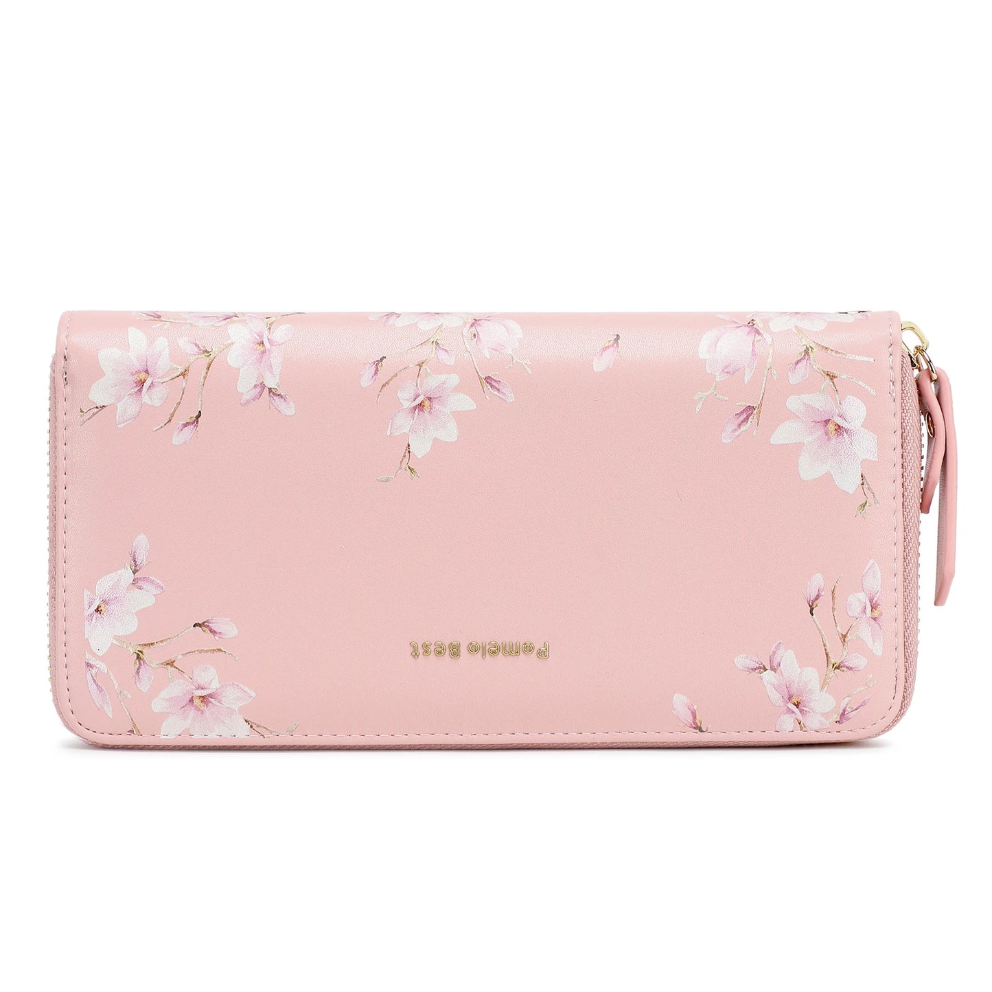 Tejesa RFID Blocking Leather Multi Credit Card Large Capacity Zip Around Wallets Clutch Wristlet Travel Flower Long Purse for Women